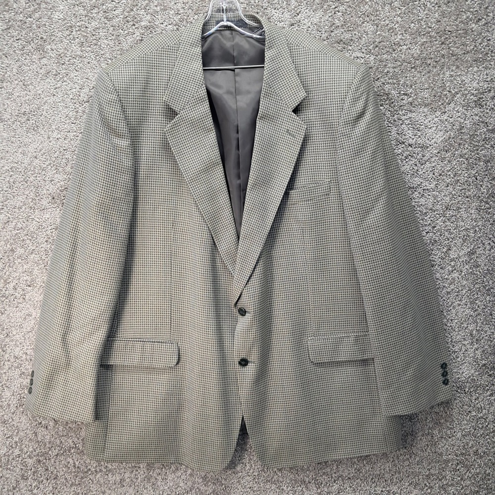 Andre Vachon Mens 52XL Wool Blazer Sport Coat Brown Micro Check Two Button